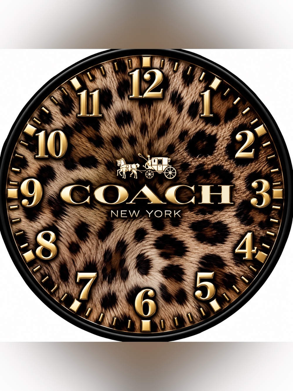 Coach Leopard Print 9” Wall Clock - Gold Accents